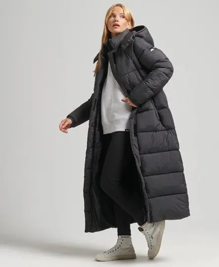 Superdry Women's Ripstop Longline Puffer Jacket Black / Black Grid - 