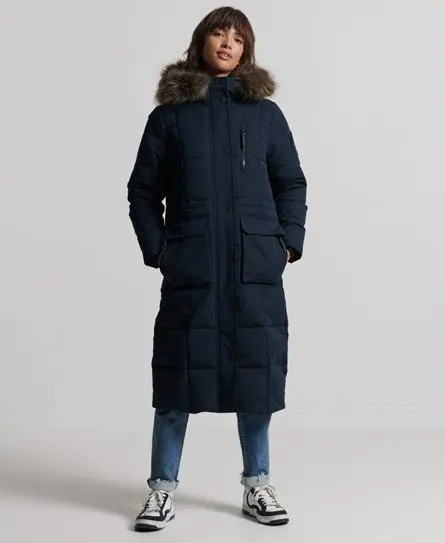 Superdry Women's Longline Faux Fur Everest Coat Navy / Eclipse Navy - 