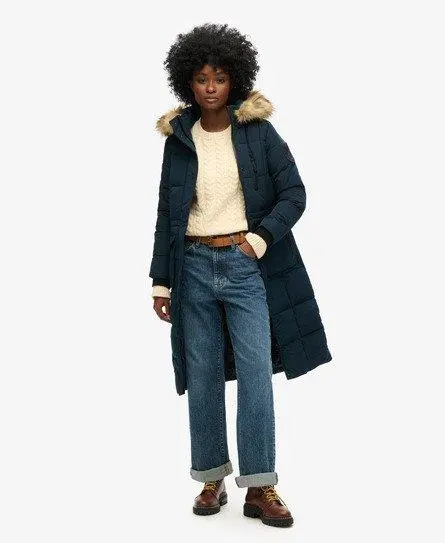 Superdry Women's Longline Faux Fur Everest Coat Navy / Eclipse Navy - 