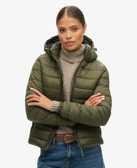 Superdry Women's Classic Fuji Puffer Jacket Khaki / Dark Moss - 