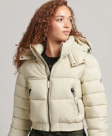 Superdry Women's Fuji Cropped Hooded Jacket Beige / Pelican - 