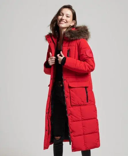 Superdry Women's Longline Faux Fur Everest Coat Red / High Risk Red - 