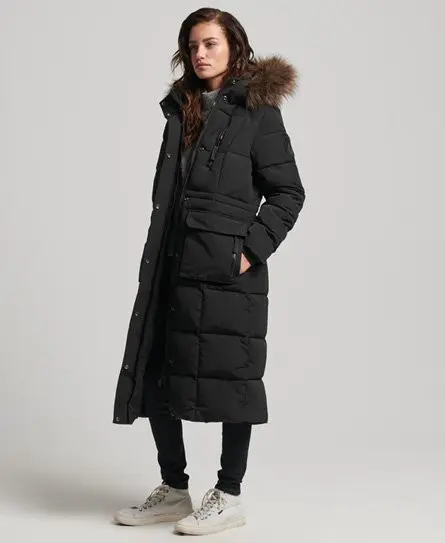 Superdry Women's Longline Faux Fur Everest Coat Black - 