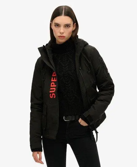 Superdry Women's Hooded Ultimate SD-Windcheater Jacket Black / Jet Black/Fiery Coral - 