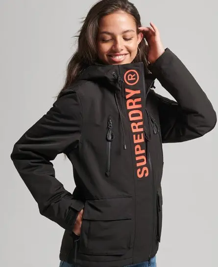 Superdry Women's Hooded Ultimate SD-Windcheater Jacket Black / Jet Black/Fiery Coral - 