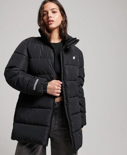 Superdry Women's Longline Sports Puffer Jacket Black - 