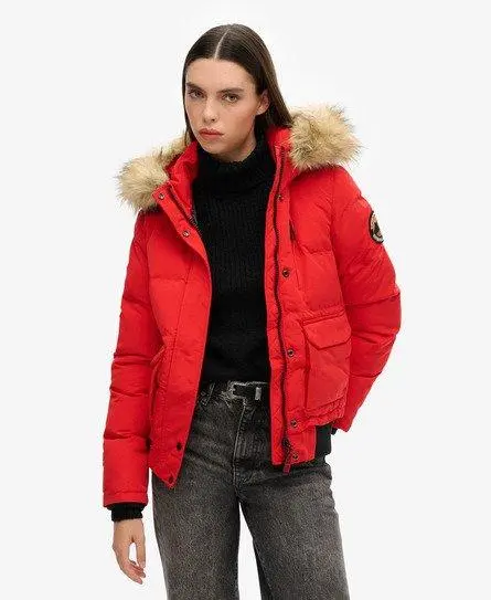 Superdry Women's Everest Hooded Puffer Bomber Jacket Red / High Risk Red - 