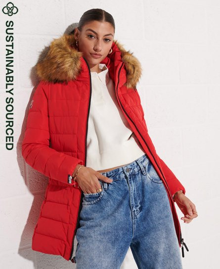 Superdry Women's Arctic Tall Puffer Coat Red / High Risk Red - 