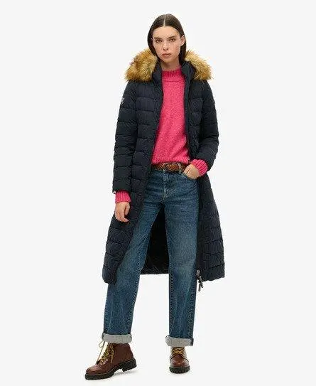 Superdry Women's Arctic Longline Puffer Coat Navy - 