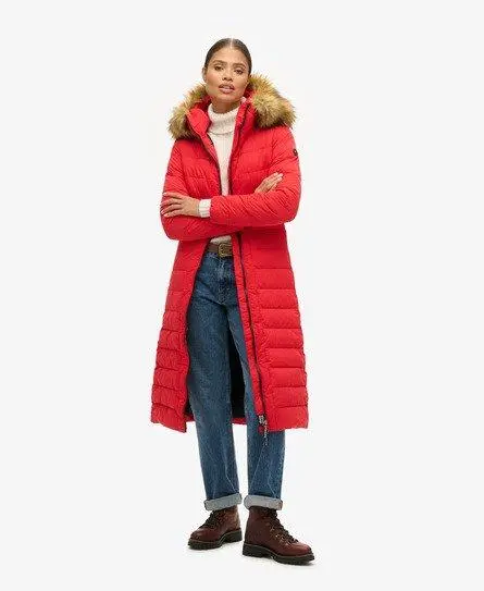 Superdry Women's Arctic Longline Puffer Coat Red / High Risk Red - 