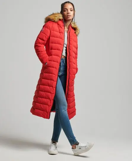 Superdry Women's Arctic Longline Puffer Coat Red / High Risk Red - 
