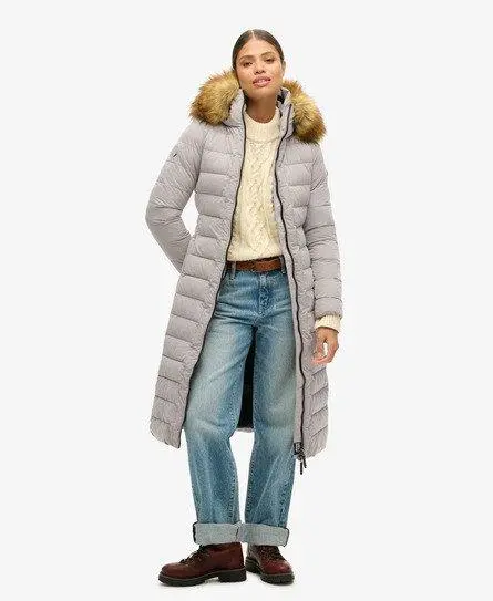 Superdry Women's Arctic Longline Puffer Coat Light Grey / Dove - 