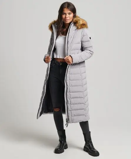 Superdry Women's Arctic Longline Puffer Coat Light Grey / Dove - 