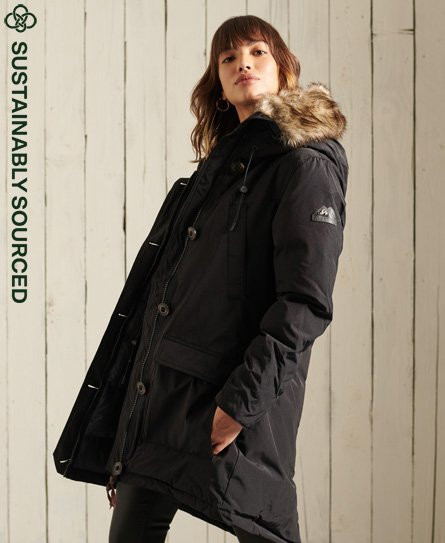 Superdry Women's Hooded Faux Fur Down Parka Coat Black - 
