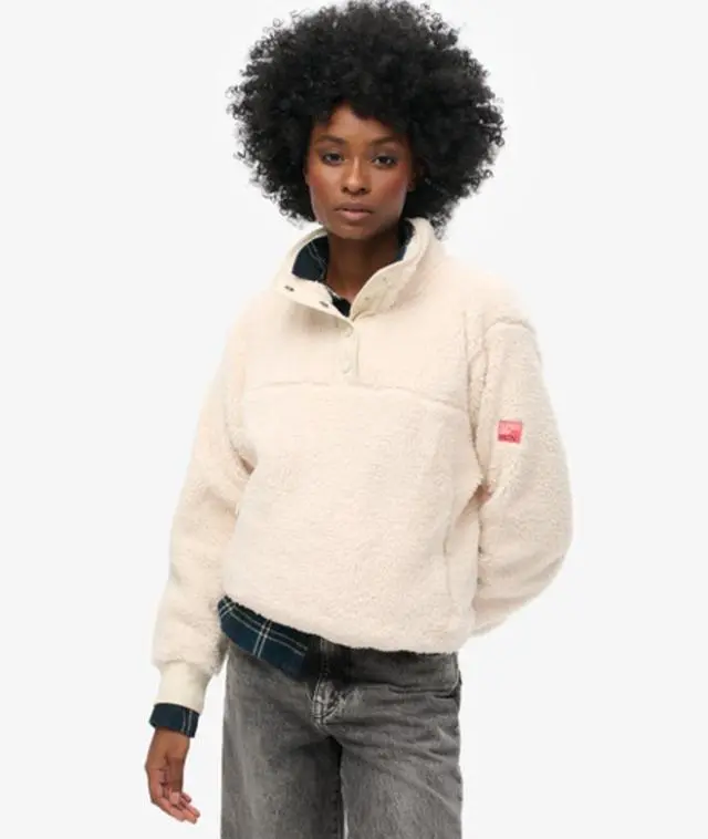 Superdry Women's Super Soft Popper Neck Teddy Fleece Cream / Rice White -