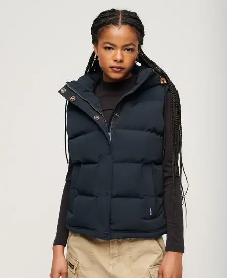 Superdry Women's Everest Hooded Puffer Gilet Navy / Eclipse Navy - 