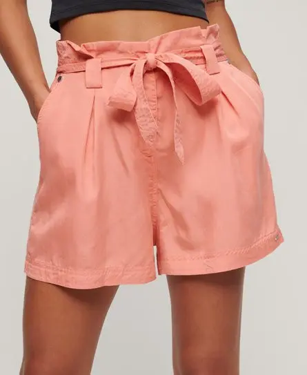 Superdry Women's Desert Paperbag Shorts Pink / Pomegranate - 
