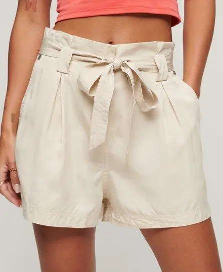 Superdry Women's Beige / Oat Bran Desert Paperbag Shorts - 