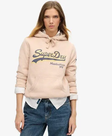 Superdry Women's Graphic Logo Sparkle Hoodie Pink / Rose Dust - 