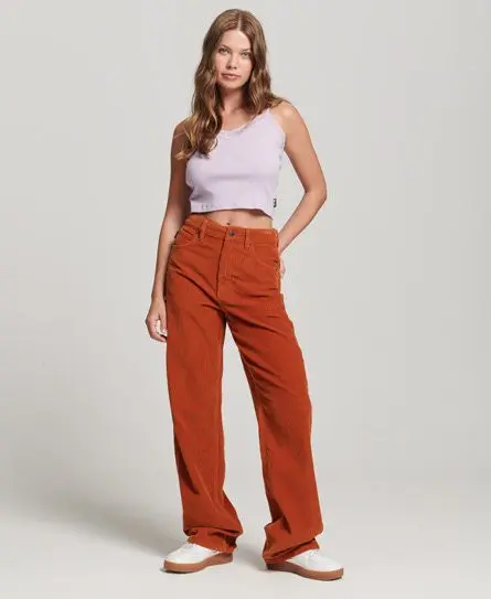 Superdry Women's Womens Brown Vintage Wide Leg Cord Trousers, 