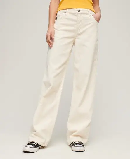 Superdry Women's Vintage Wide Leg Cord Trousers White / Riff White - 