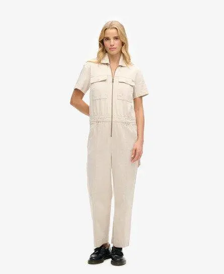 Superdry Women's Dry Utility Jumpsuit Cream / Ecru - 