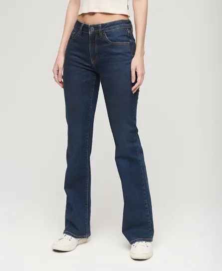 Superdry Women's Vintage Mid Rise Slim Flare Jeans Dark Blue / Van Dyke Mid Used - 