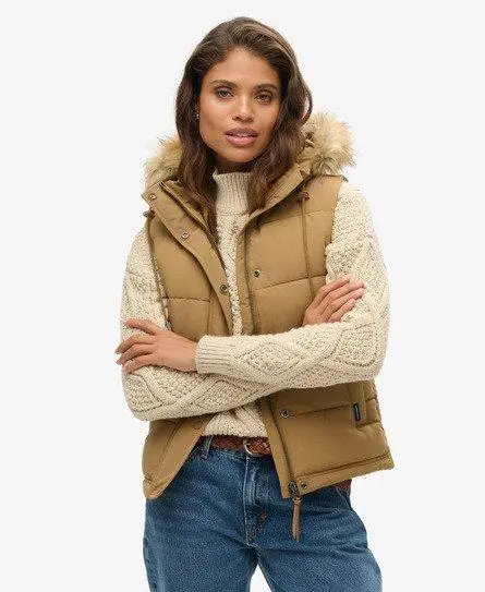 Superdry Women's Everest Faux Fur Gilet Brown / Sandstone - 