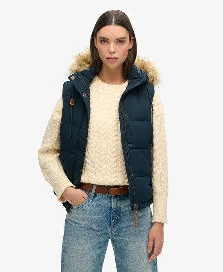 Superdry Women's Everest Faux Fur Gilet Navy / Eclipse Navy - 