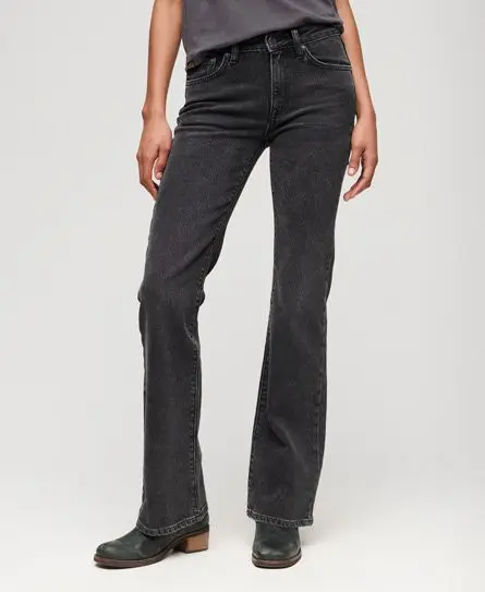 Superdry Women's Vintage Mid Rise Slim Flare Jeans Black / Walcott Black Stone - 