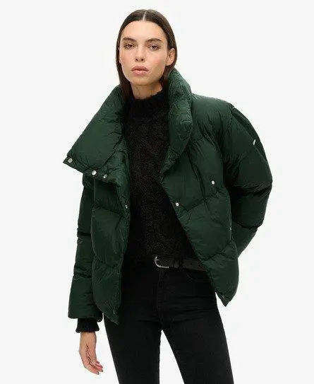 Superdry Women's Short Puffer Coat Green / Forest Green - 