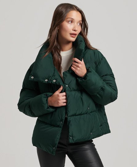 Superdry Women's Short Puffer Coat Green / Forest Green - 