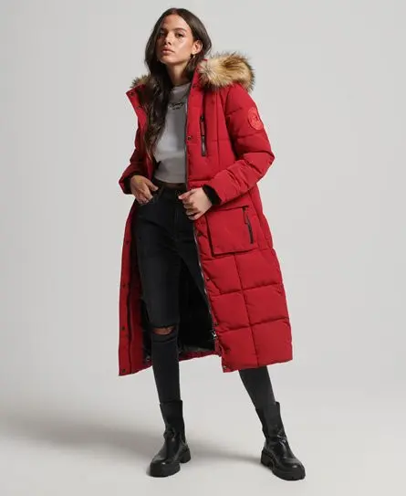 Superdry Women's Longline Faux Fur Everest Coat Red - 