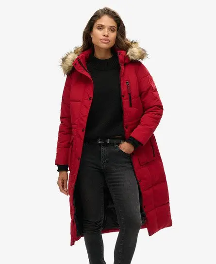 Superdry Women's Longline Faux Fur Everest Coat Red - 