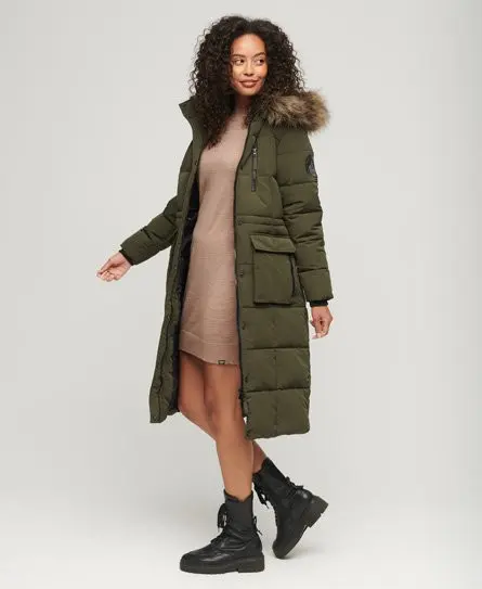 Superdry Women's Longline Faux Fur Everest Coat Green / Surplus Goods Olive - 