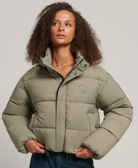 Superdry Women's Cropped Cocoon Puffer Jacket Khaki / Light Khaki - 