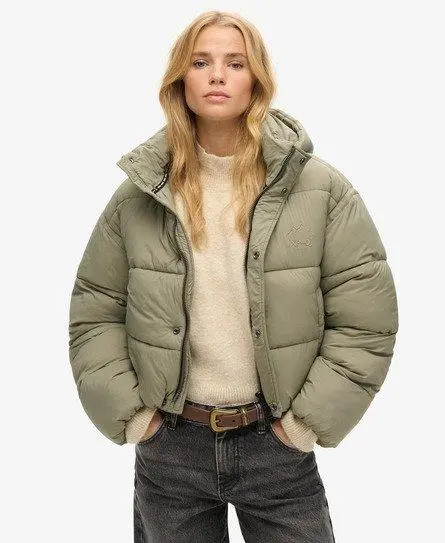 Superdry Women's Cropped Cocoon Puffer Jacket Khaki / Light Khaki - 