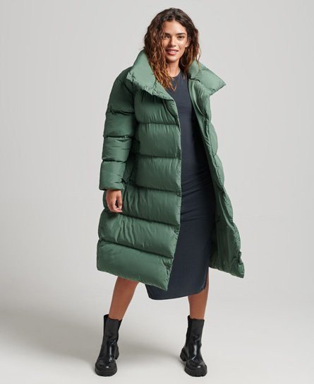 Superdry Women's Longline Puffer Coat Khaki / Military Duck - 