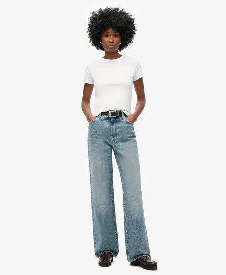 Superdry Women's Organic Cotton Wide Leg Jeans Light Blue / Houston Mid Vintage - 