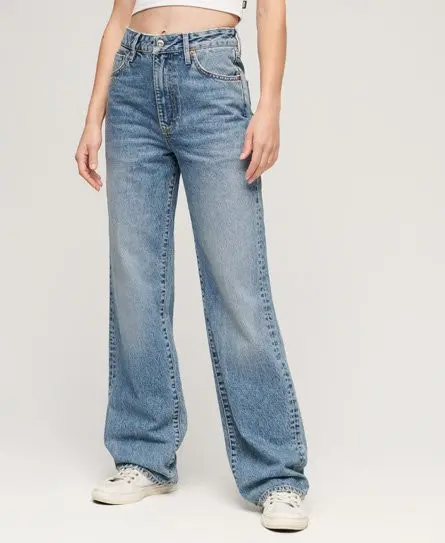 Superdry Women's Organic Cotton Wide Leg Jeans Light Blue / Houston Mid Vintage - 