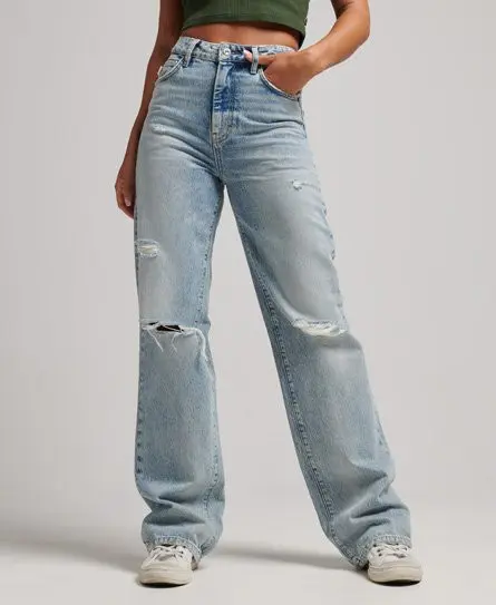 Superdry Women's Organic Cotton Wide Leg Jeans Light Blue / Spring Vintage Custom - 