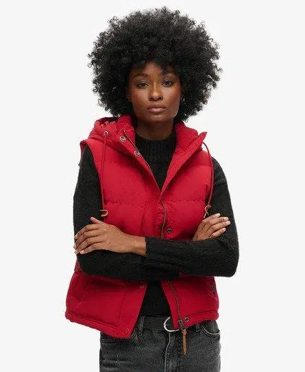 Superdry Women's Everest Hooded Puffer Gilet Red - 