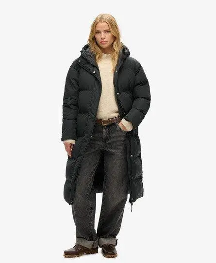 Superdry Women's Hooded Longline Puffer Coat Black - 