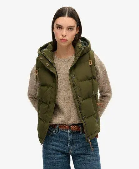 Superdry Women's Everest Hooded Puffer Gilet Green / Surplus Goods Olive - 