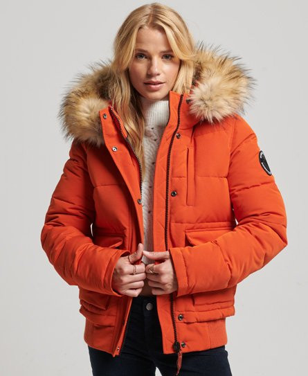 Superdry Women's Everest Hooded Puffer Bomber Jacket Orange / Pureed Pumpkin - 