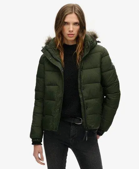 Superdry Women's Hooded Mid Layer Short Jacket Green / Surplus Goods Olive - 