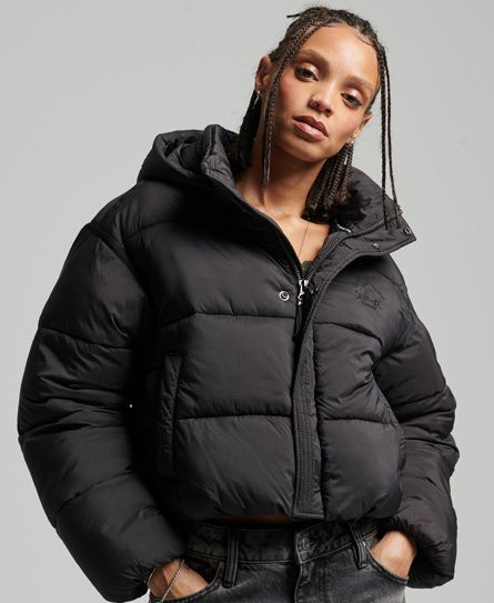 Superdry Women's Cropped Cocoon Puffer Jacket Black - 