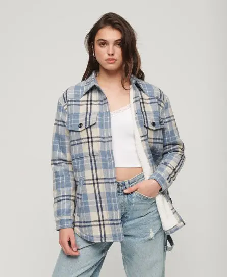 Superdry Women's Borg Flannel Check Overshirt Blue / Ivory Check - 