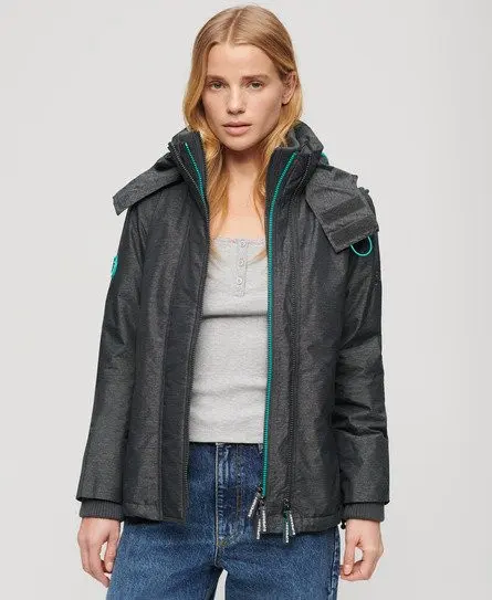 Superdry Women's Pop Zip Hooded Arctic SD-Windcheater Jacket Dark Grey / Mid Charcoal Marl/ Cool Green - 