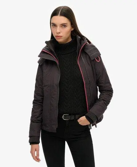 Superdry Women's Pop Zip Hooded Arctic SD-Windcheater Jacket Dark Grey / Dark Charcoal/pale Fluro Pink - 